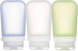 humangear GoToob+ 3-Pack (Medium) | Refillable Silicone Travel Bottle | Locking Lid | Food-Safe Material, Clear/Green/Blue, Medium (2.5 fl.oz.; 74ml)