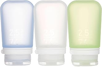 humangear GoToob+ 3-Pack, Medium (2.5 fl oz), Clear/Green/Blue | Refillable & Leak-Proof Silicone Travel Size Bottles with Locking Cap for Toiletries, Camping & TSA Carry-On