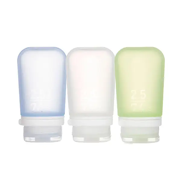 humangear GoToob+ 3-Pack, Medium (2.5 fl oz), Clear/Green/Blue | Refillable & Leak-Proof Silicone Travel Size Bottles with Locking Cap for Toiletries, Camping & TSA Carry-On 1