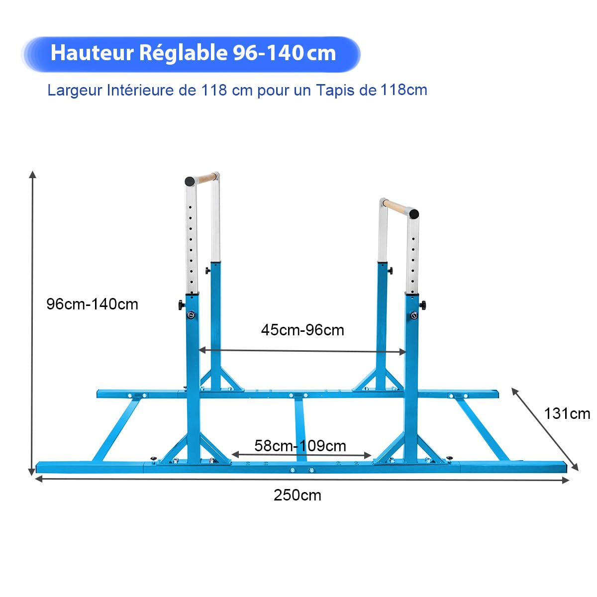 COSTWAY Barres Parallèles de Gymnastique Hauteur Réglable 11 Niveaux, Double Barre Gymnastique à Largeur Réglable Charge 100KG, Entraînement pour Enfants 6 à 12 Ans