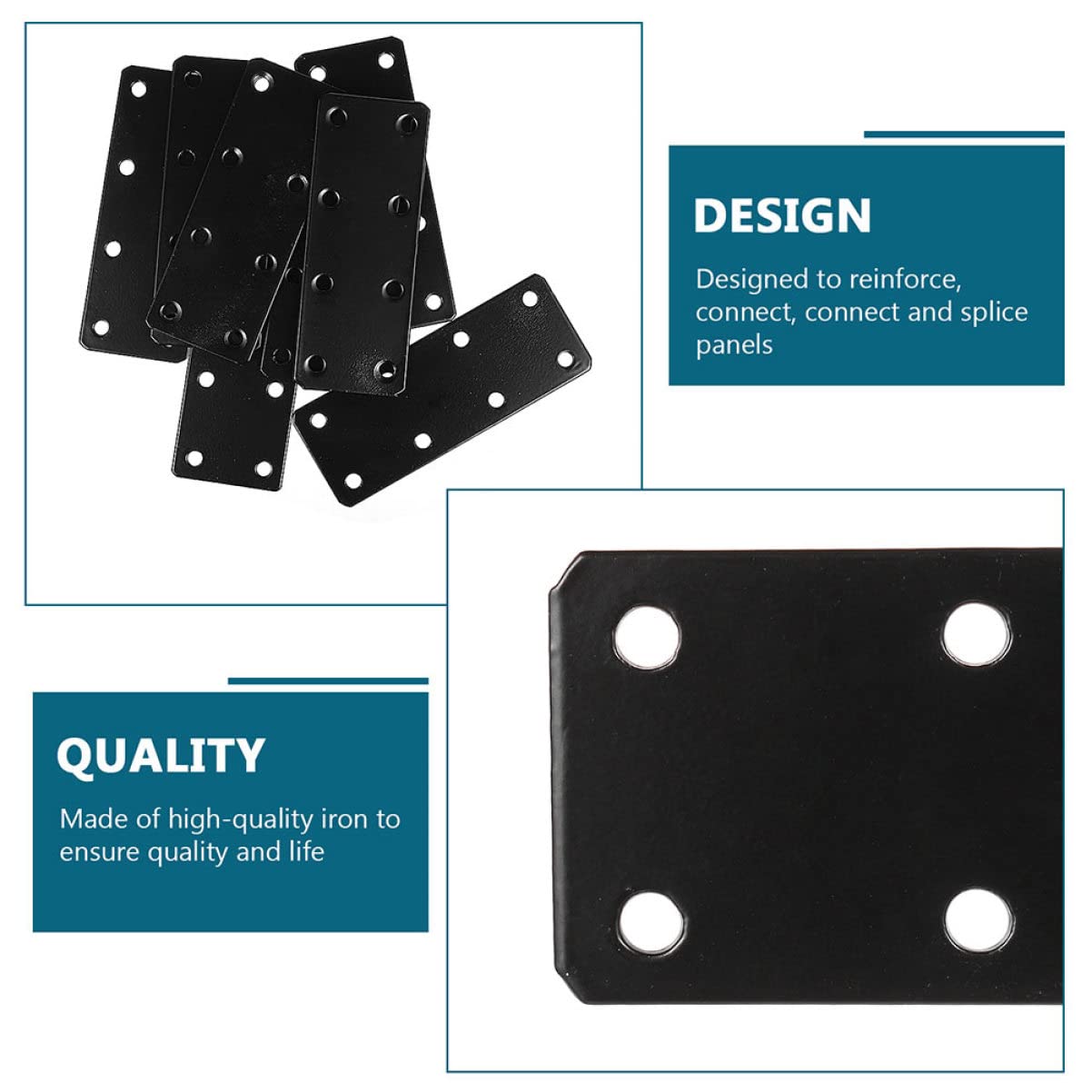 SOLUSTRE 10pcs Flat Iron Straight Brace Joining Plate Connector Repair Fixing Bracket Hardware Fixed Plate Mending Repair Plate Brace Straight Corner Brace Metal Flat Brace