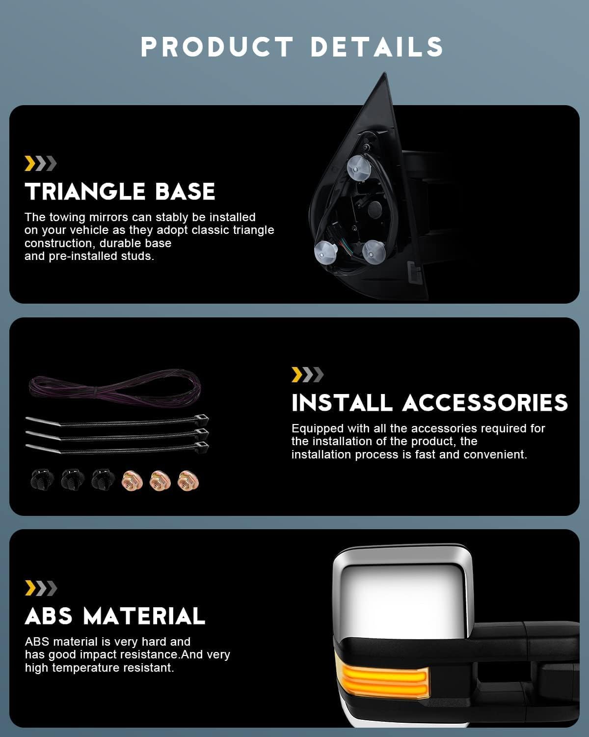 OCPTY Rearview Mirrors, Power Heated Towing Mirrors For Chevy Silverado 2014-2018 For Gmc Sierra 2014-2018 With Running Lamp Reversing Lamp Chroming Housing