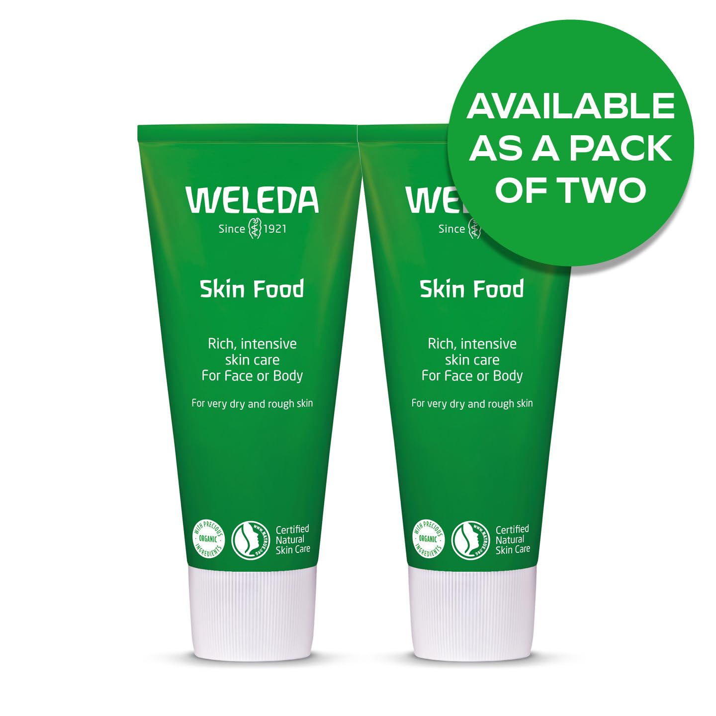 Weleda Skin Food Twin Pack, Dry Skin Moisturiser, Moisturising Cream & Primer, Face & Body, For Men & Women, Multiple Uses, Certified Natural, 2 x 75ml - 2
