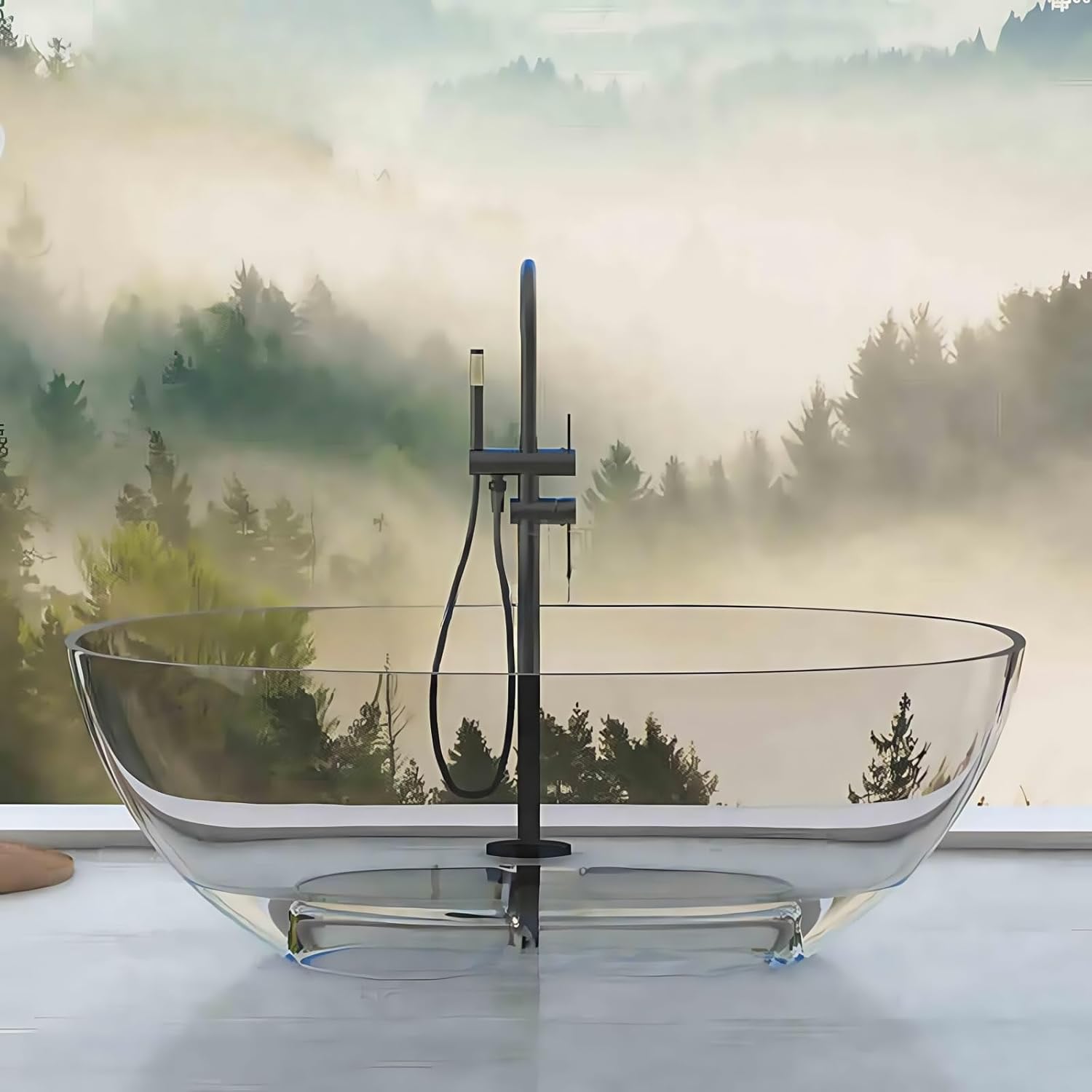 Modern Clear Freestanding Bathtub - Beautiful and Colorful Freestanding Bathtub, Oval Soaking Tub With Overflow and Drain for Modern Bathroom (Transparent, 51"L x 27"W x 22"H)