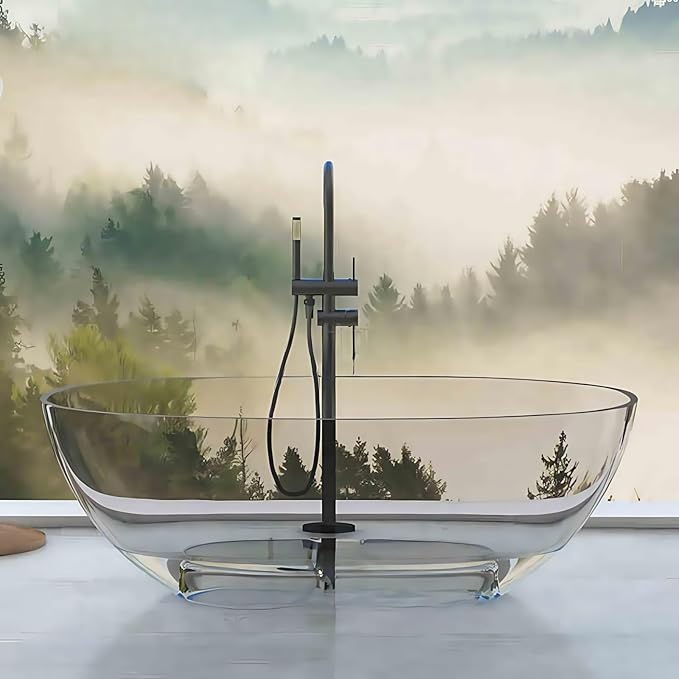 Modern Clear Freestanding Bathtub - Beautiful and Colorful Freestanding Bathtub, Oval Soaking Tub With Overflow and Drain for Modern Bathroom (Transparent, 51"L x 27"W x 22"H)
