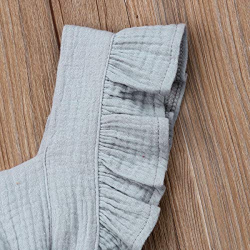 Qiylii Infant Baby Girl Ruffle Sleeve Romper One-Piece Bowknot Cotton Bodysuit Jumpsuit Outfit Clothes (12-18 Months, Gray)