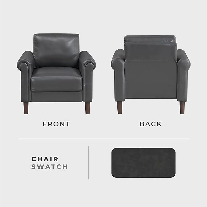 Sillón Tapizado Gris Oscuro con Brazos Rollados miniatura 4