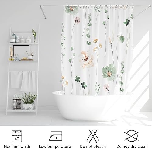 Miniatura 6 de Gibelle Cortina de ducha con diseño floral de acuarela, cortina de ducha de flores verde salvia beige para baño, juego de cortina de ducha moderna