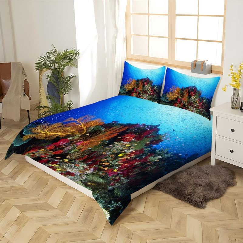 Miniatura 3 de Dark Blue Coral Twin Duvet Cover View Print Twin Bedding Sets Soft Microfiber Comforter Cover and 2 Pillow Shams 20"X26", Bed Set Duvet Covers with