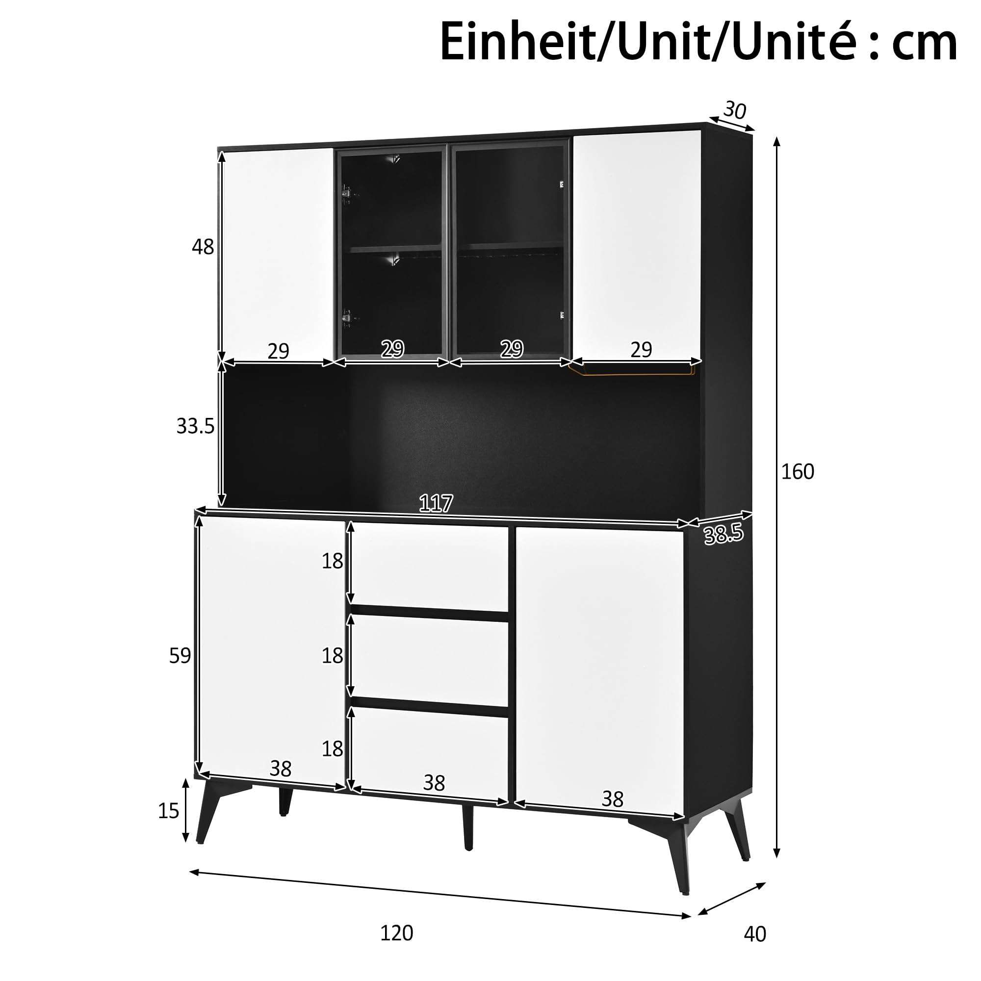 Moimhear vetrina, credenza, armadio per sala da pranzo, armadio da cucina, app con LED a colori regolabili