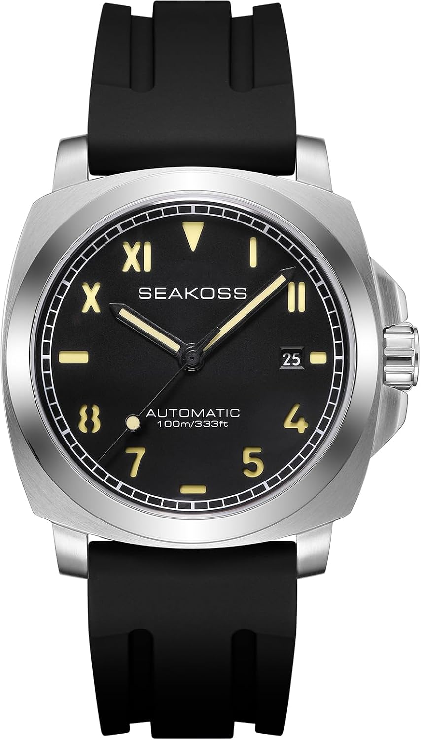 SEAKOSS Automatic Watch 40mm Seagull ST1612 Movement 10ATM Dive Watches for Men with Calendar Sapphire Luminous Mechanical Watch