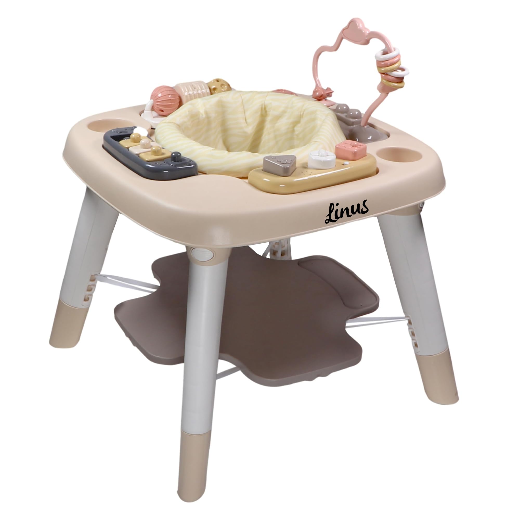 Personnalisable Table d’activités Rose/Beige Zèbre – Jeu créatif & rangement – Pour bébé dès 6 mois – Personnalisée avec prénom – Tryco