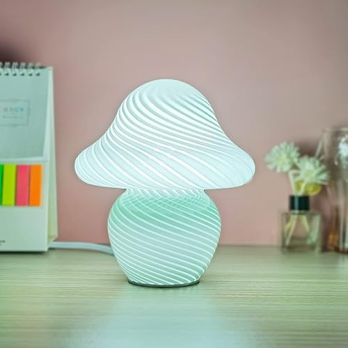 Lámpara de mesa pequeña de cristal transparente, bonita lámpara de mesita de noche translúcida blanca leche para dormitorio, mesita de noche, sala