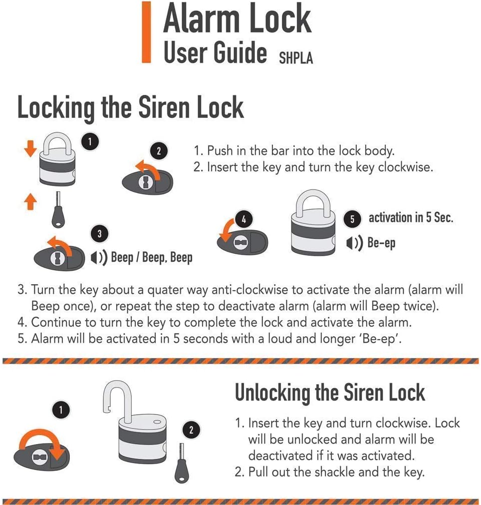 Crystal Vision Anti-Theft Loud 130db Alarm Lock Heavy Duty Multi Purpose Combo (10mm & 8.5mm)