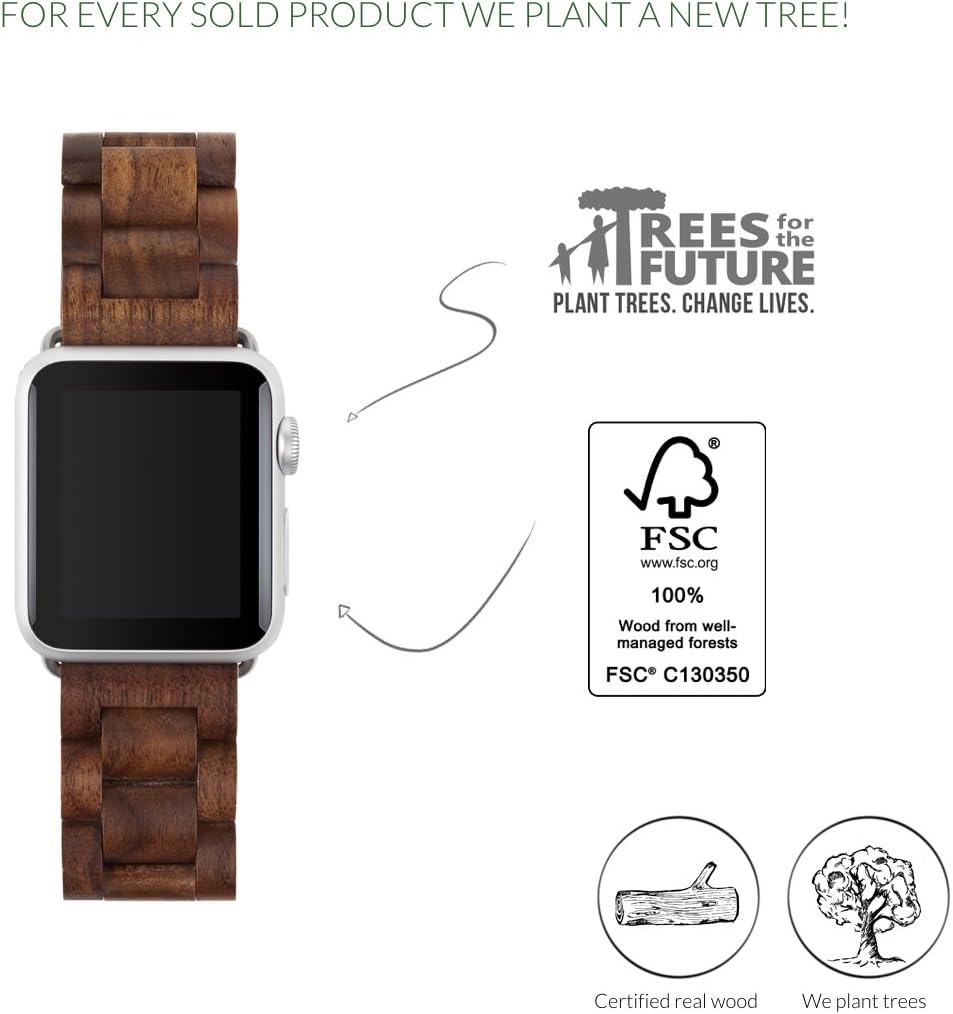Black Friday - 70% OFF WOODCESSORIES - Band Compatible with Apple Watch Series 1-5 Made of Real Wood, EcoStrap (40/42 mm, Walnut/Silver) Up To 50% OFF WOODCESSORIES - Band Compatible with Apple Watch Series 1-5 Made of Real Wood, EcoStrap (40/42 mm, Walnut/Silver)