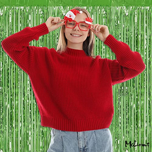 Image of 4 Pack Fringe Curtain Backdrop, 3.2Ft x 9.8Ft Light Green Metallic Tinsel Foil Fringe Streamers Background for Photo Booth Birthday Wedding Baby Shower Carnival Easter Mother's Day Party Decorations