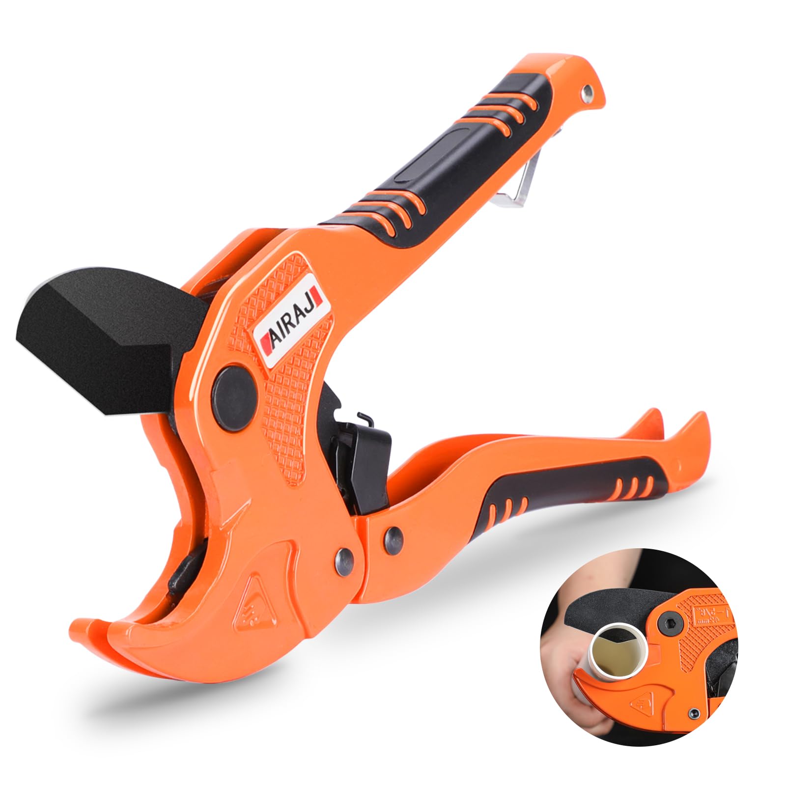 AIRAJ 42mm Cortador de PVC Cortador de Tubos Tipo Trinquete,Acero de Alto Carbono SK-5, Para Cortar Diámetros Exteriores de 42 mm de PVC/CPVC/PE-X/PE/PP-R, Equipado con Mango Antideslizante.