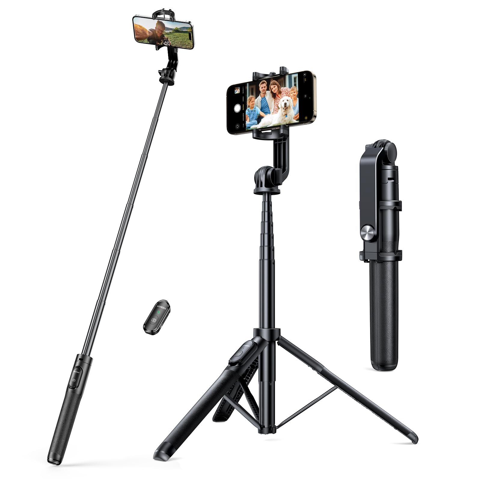UGREEN Selfie Stick Tripod 60 inch/152cm Extendable Phone Tripod Alloy Camera Stand Bluetooth Remote Control All in One Selfie Stand for phone Fit for iPhone 17 Pro Max S25 Ultra All Phones Camera