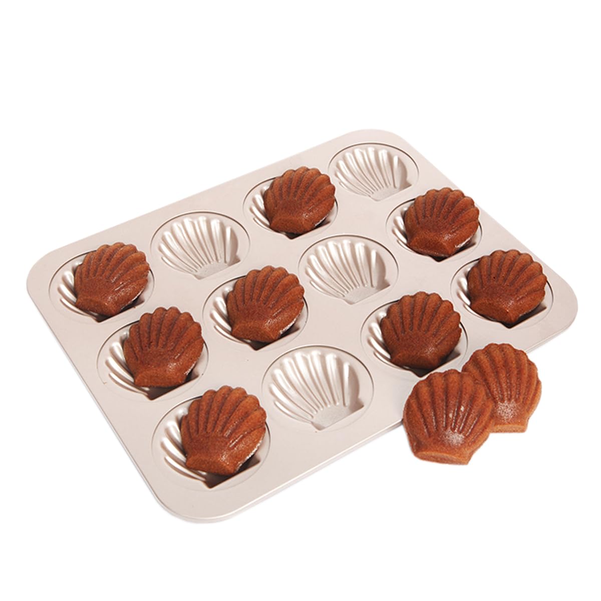 CANDeal Moldes Para Moldes Para Magdalenas De 12 Tazas, Molde Para Hornear Para Horno Madeline Con Carcasa Esférica Antiadherente, Bandeja Para Hornear Pasteles Madeleine De Acero Al Carbono