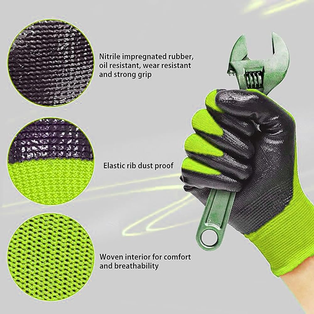 GAVOROHANS 6 works Work Gloves Gardening Gloves for Men&Women, Breathable Rubber Coated Secure Fit & Anti-Slip Grip - Image 2