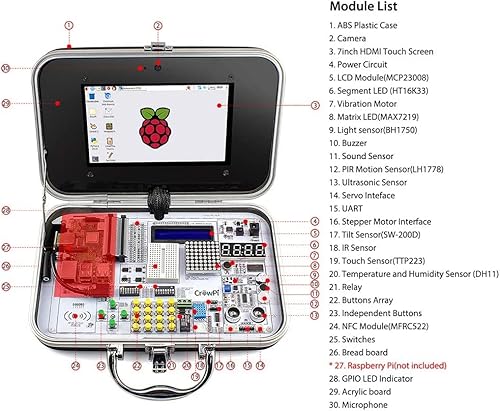Elecrow Crowpi Raspberry Pi 4 3B 3B+ Sensor Kit For Learning Programming (Basic Kit, Rpi Not Included, Black) #TOP4