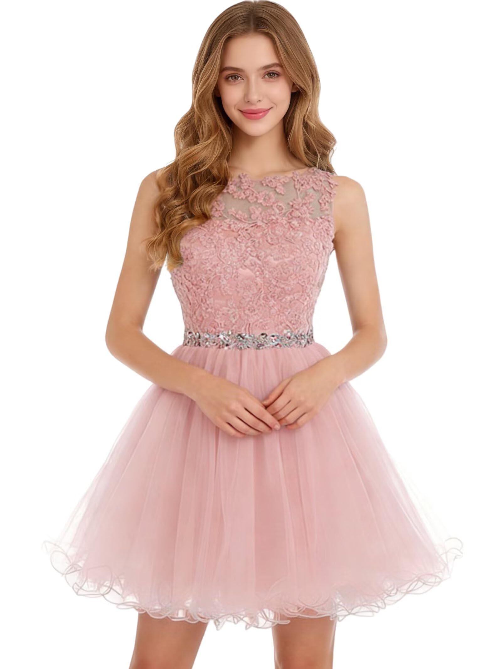 Dydsz Womens Scoop Appliques Homecoming Dress Short Cocktail Party Gown
