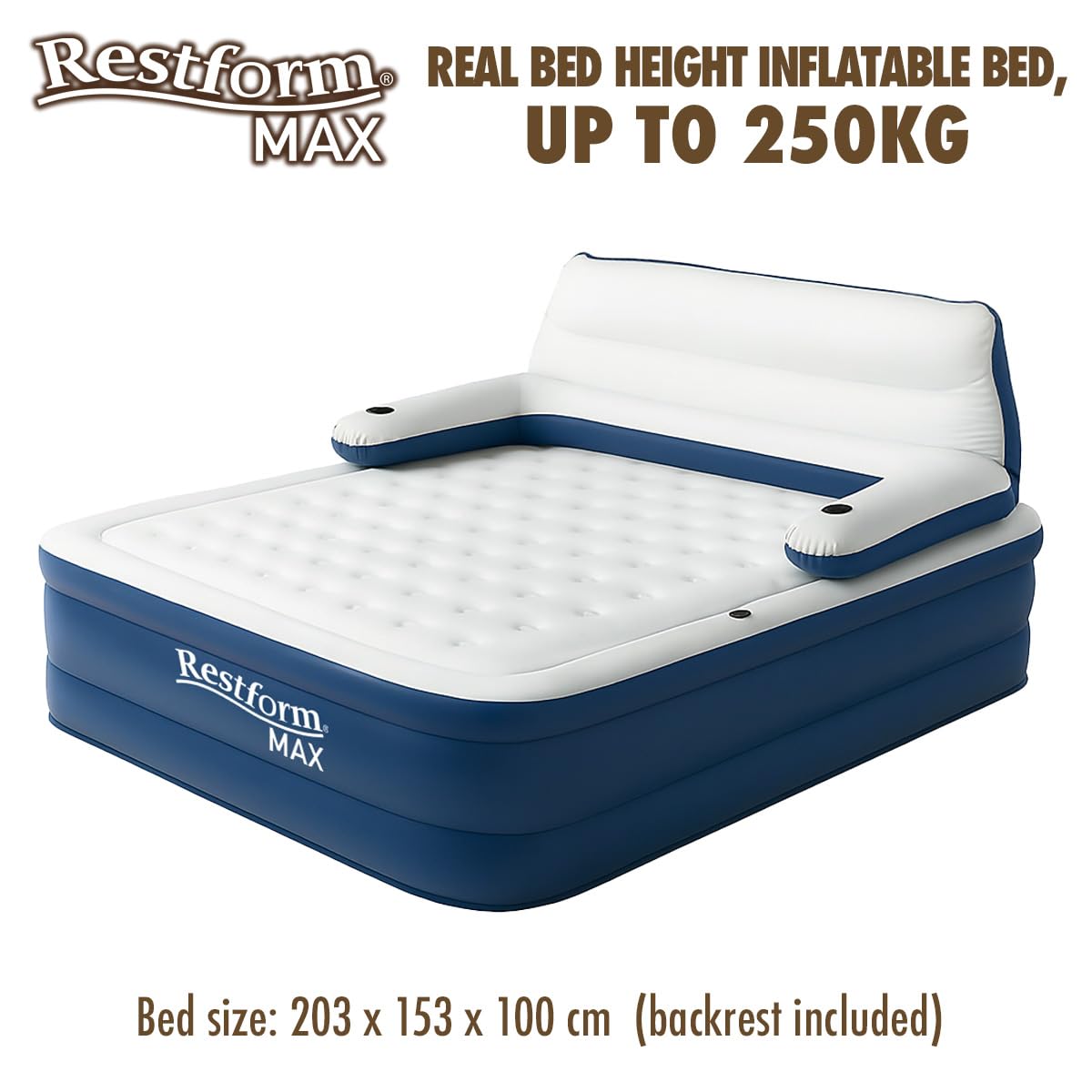 BEST DIRECT Restform MAX 3-in-1 Aufblasbare Matratze mit ergonomischer Rückenlehne – Premium Luftbett Gästebett & Camping, inkl. GRATIS elektrischer Pumpe als Geschenk – Robust & Bequem, 3 Positionen