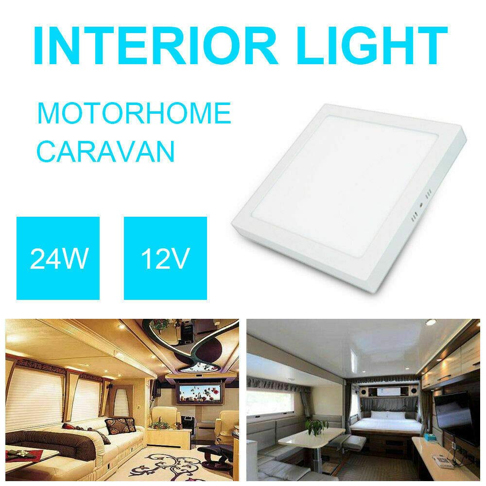 Luz Interior de Techo de Coche, Luz de Techo de 12 V 24 W para Autocaravana Caravana Furgoneta Camión Autobús Barco, 30 * 30 * 4 cm, Color Blanco