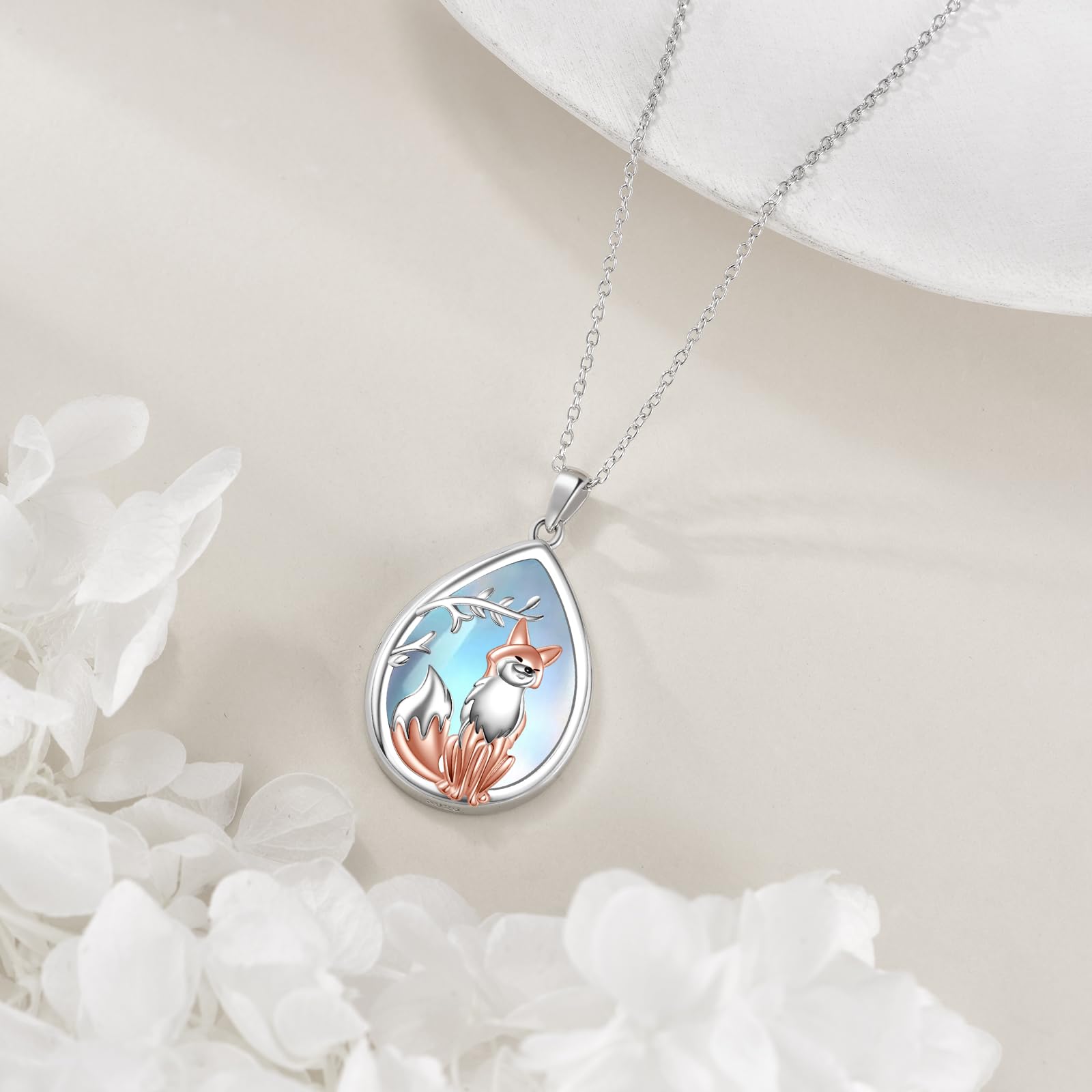 VONALA Fuchs Halskette 925 Sterling Silber Fuchs Mondstein Anhänger Niedliches Tier Fuchsschmuck Geschenke für Frauen