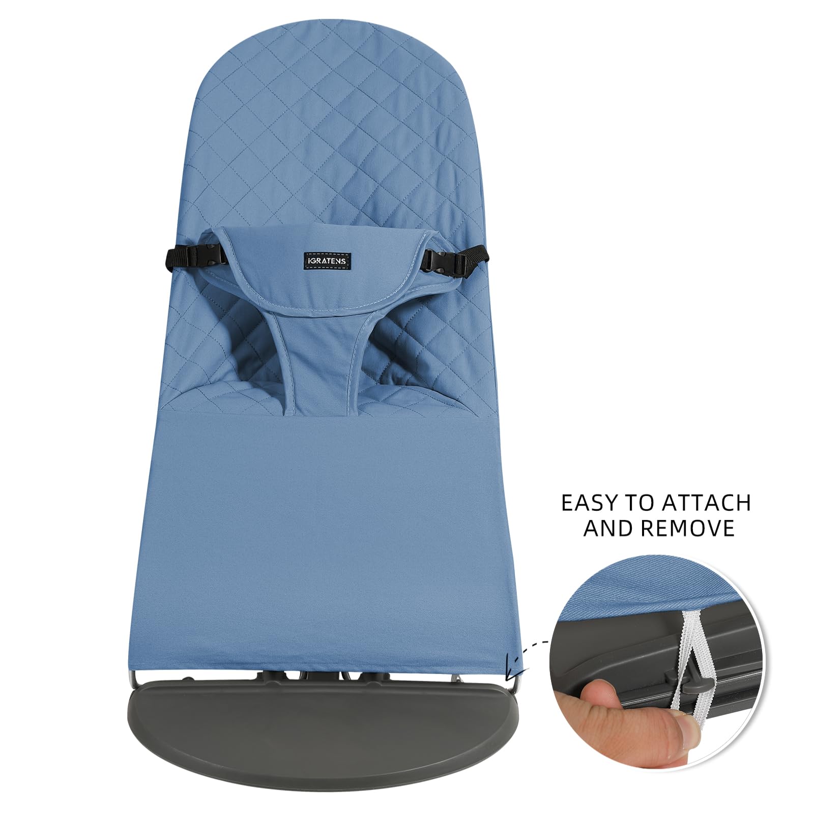 iGRATENS Siège en tissu pour transat | Housse pour transat Baby Bjorn Balance Soft & Bliss, 100 % coton, douce pour la peau, lavable en machine, bleu