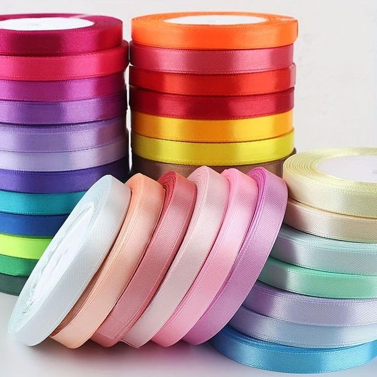 Image of Craft and Toys Satin Ribbon for Decoration, Gift Wrapping, and Other Multi-Purpose Use (Pack of 8), Colour:- Multi 9 metres Approx (8 Pcs Satin Ribbon)