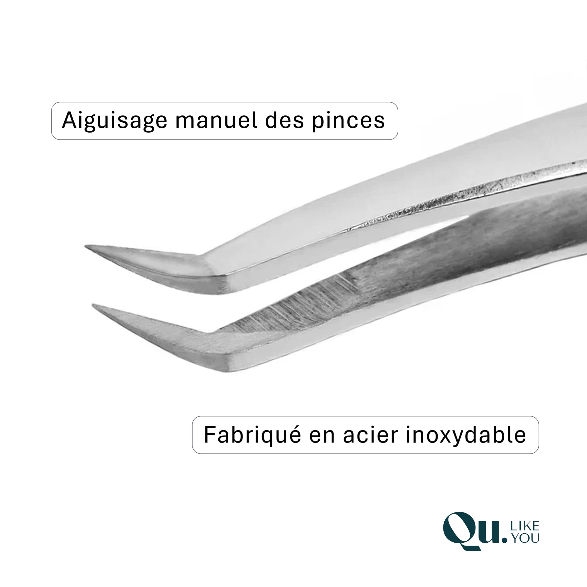 Pince "Favor" professionnelle QuLikeYou/Haute précision pour extension cils/Acier inoxydable affûtée manuellement