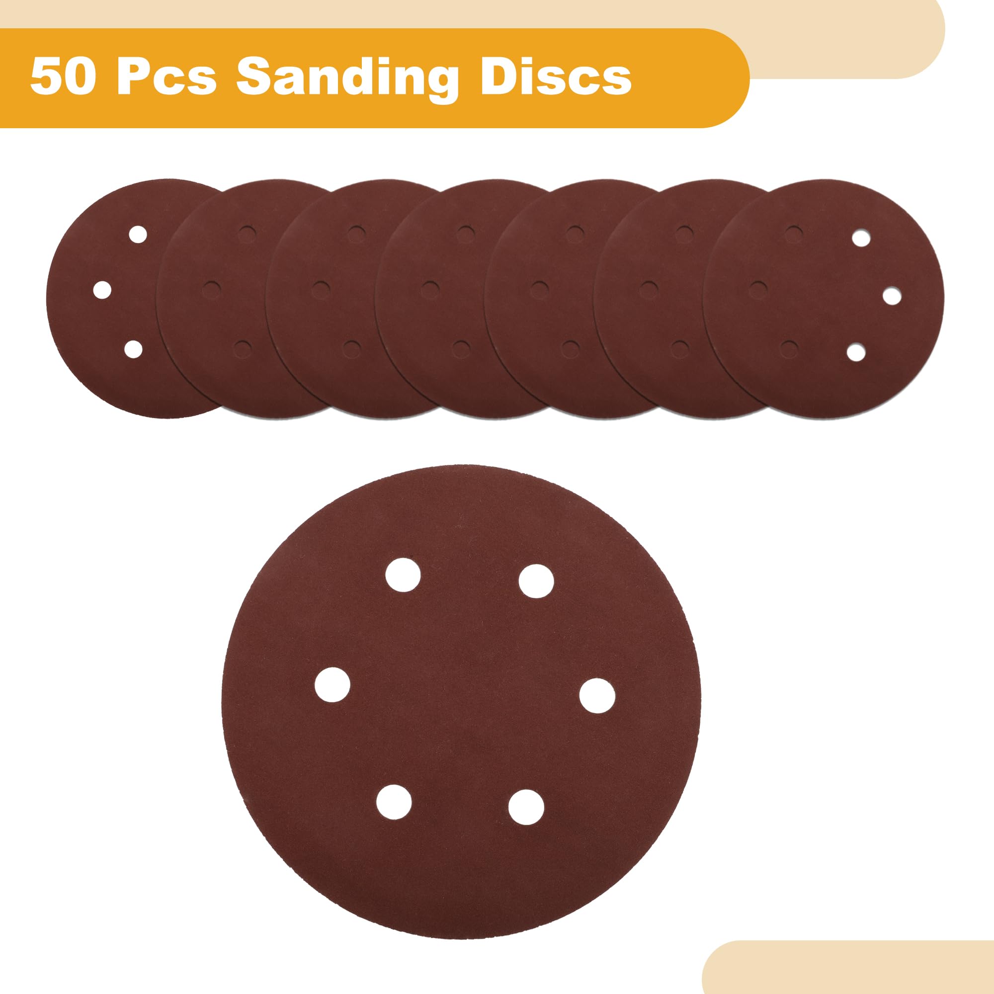 Partuto 50 Pcs 6inch 6 Hole 320 Grit Universal Sanding Discs - Round Hook and Loop Sandpaper - White Paper Red - Image 4