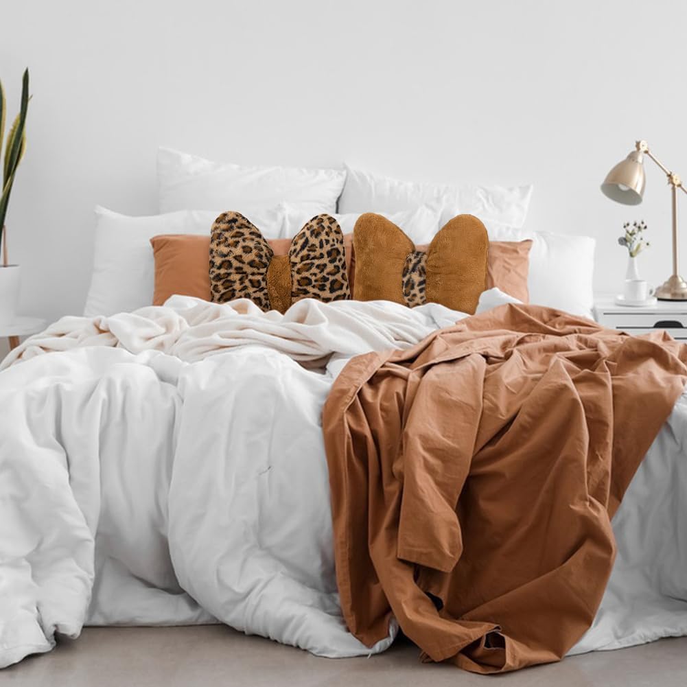 2 Pack Cute Leopard Print Bow Throw Pillows Furry Cheetah Bownote Plush Pillow Decor Bow Lumbar Suffed Pillow for Home Living Room Bedroom Bed Couch Cushion