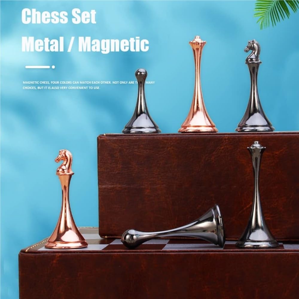Scacchi Set di scacchi da viaggio magnetico grande in metallo deluxe, gioco da tavolo for adulti in lega retrò, scatola portatile, scacchiera pieghevole