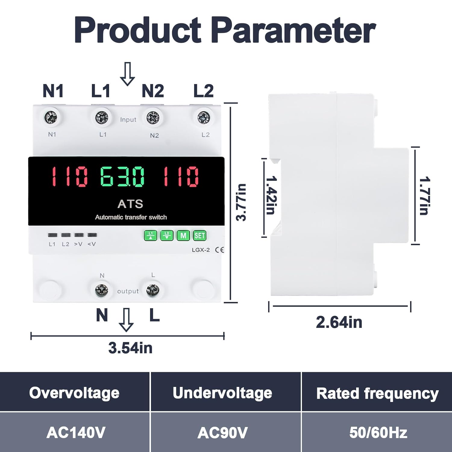 63A 110V Automatic/Manual Transfer Switch, DIN Rail Mount 110V for Generator Backup Power & Gas Furnace, 50/60Hz, LED Display, CE Certified - Image 6