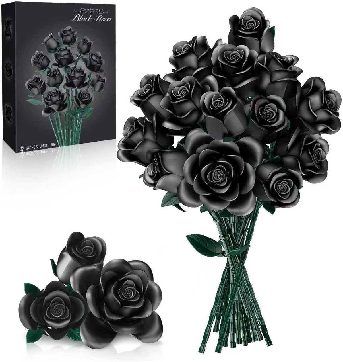 Black Rose Bouquet Building Set, 12-Piece Botanical Flower Collection for Adults, Decorative Flower Blocks for Home & Office, Romantic Valentine’s Day Gift for Her, Girlfriend, Wife or Mom