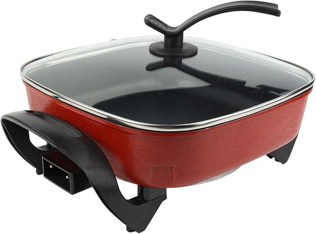 Electric Skillet Grill, Electric Frying Pan Multifunctional Electric Hot Pot Electric Frying Pan with Lid Thick Pot Body Nonstick Coating Antiscalding Handle for 2-5 People Home Cooking BBQ
