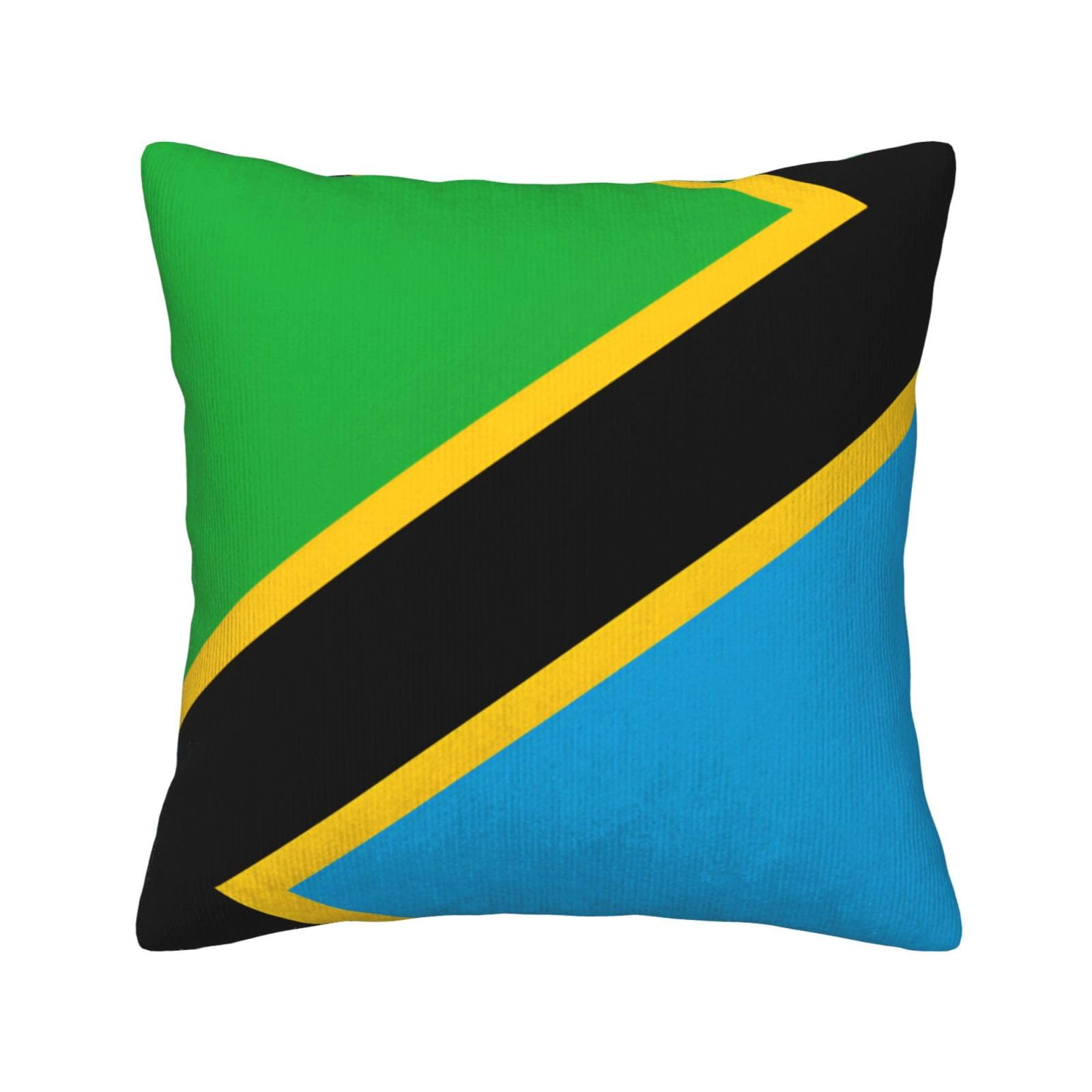 HGIUYDRD Tanzania Flag Print Corduroy Throw Pillow with Invisible Zipper Closure for Living Room, Couch and Bed