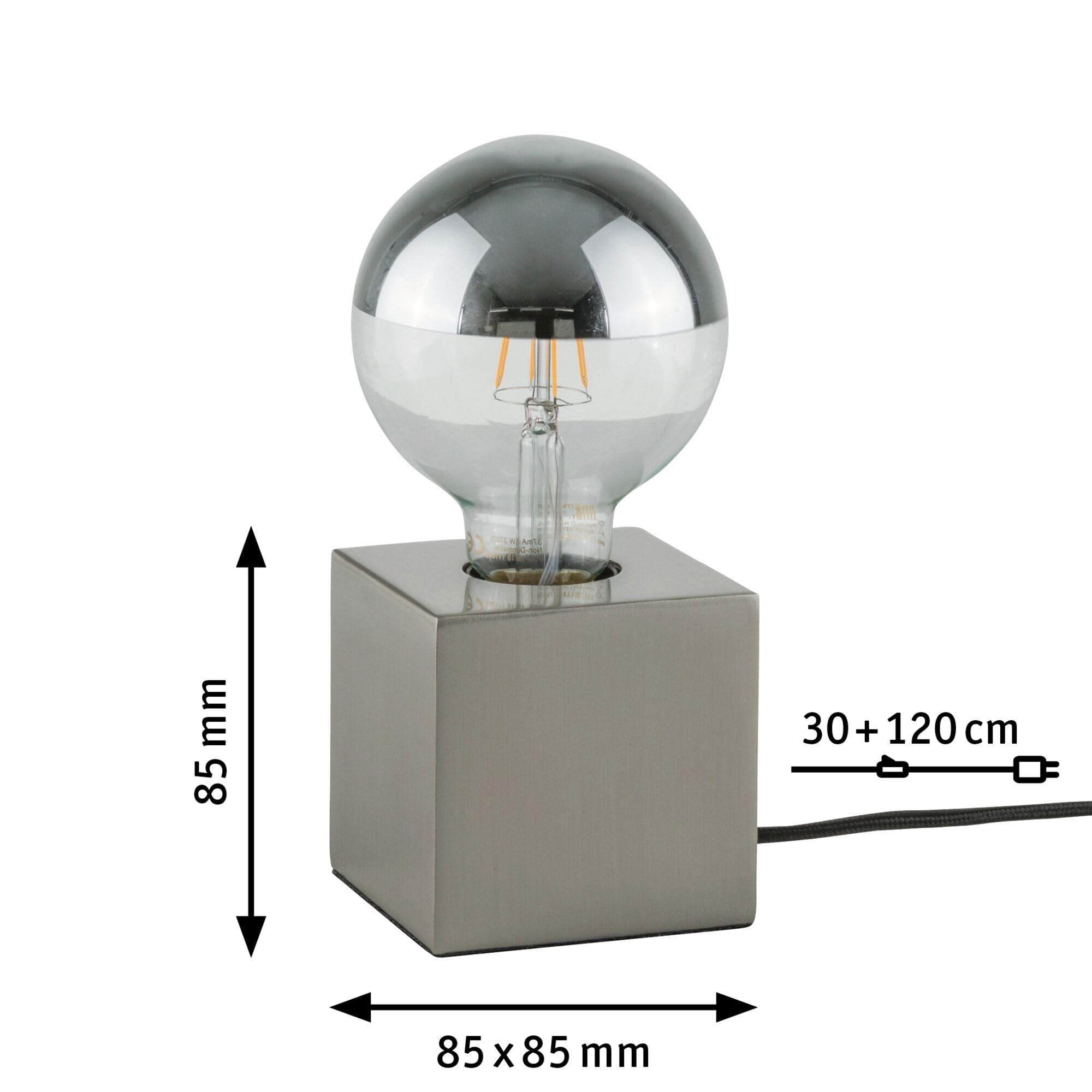 Paulmann 79730 Tischleuchte Kura max. 20 Watt Nachttischlampe Eisen gebürstet Tischlampe ohne Leuchtmittel Metall E27 (Packung mit 2)