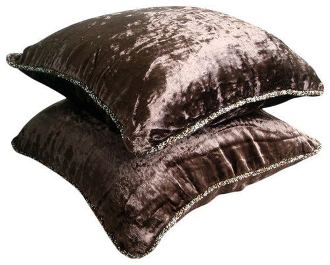 The HomeCentric Dark Brown Euro Sham 65x65 cm (26x26 inch), Decorative Square Throw Euro Pillow Sham, Chocolate Brown Velvet Euro Sham with Bead Border - Dark Chocolate Shimmer โ image 1