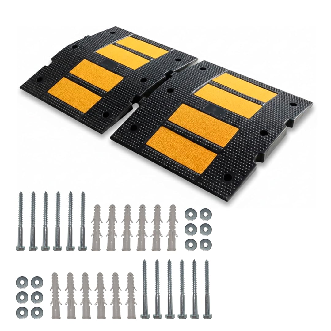 Pack de 2 Reductores de Velocidad de Caucho 5×60×50 cm Antideslizantes para Aparcamientos
