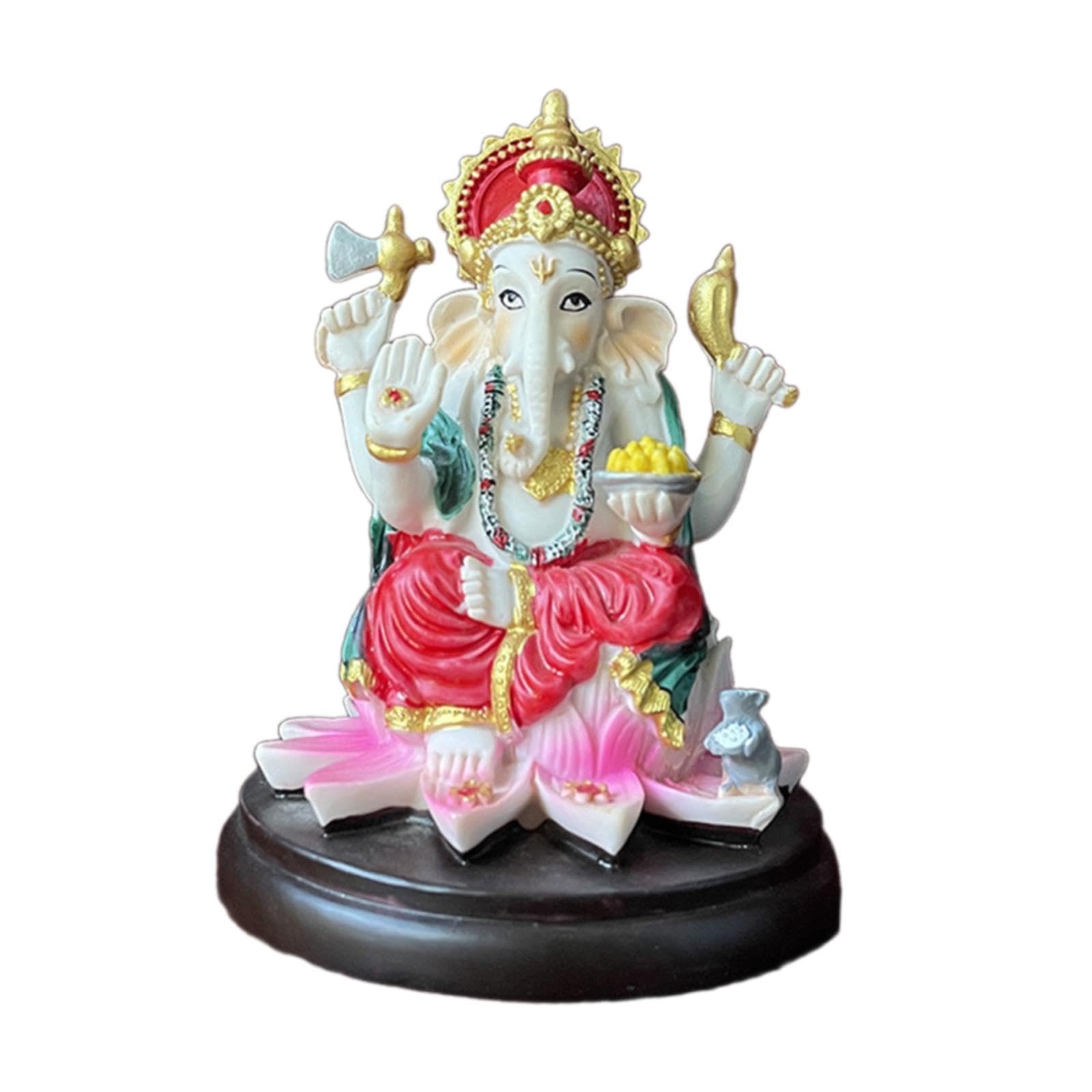 HQHYGM Słoń bóg figurka indyjska rzeźba centralnym rzemiosło żywiczne grafika ozdoba hinduska statua Ganesha dla domu samochód salon