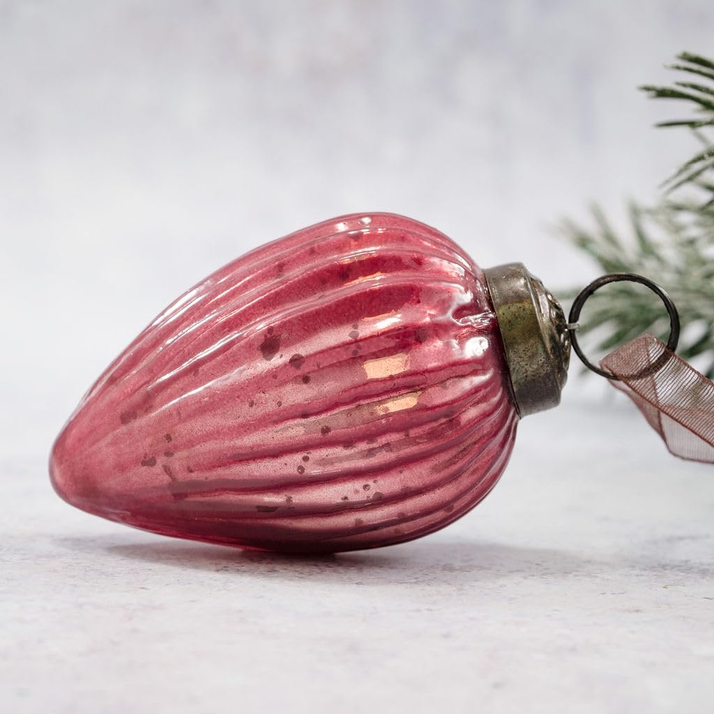 Arthur Cameron Mauve – Small 2" Crackle Glass Pinecone Ornaments – Hand-Blown Small Christmas Tree Decorations For Traditional Christmas Trees & Winter Wonderland Displays (Mauve)