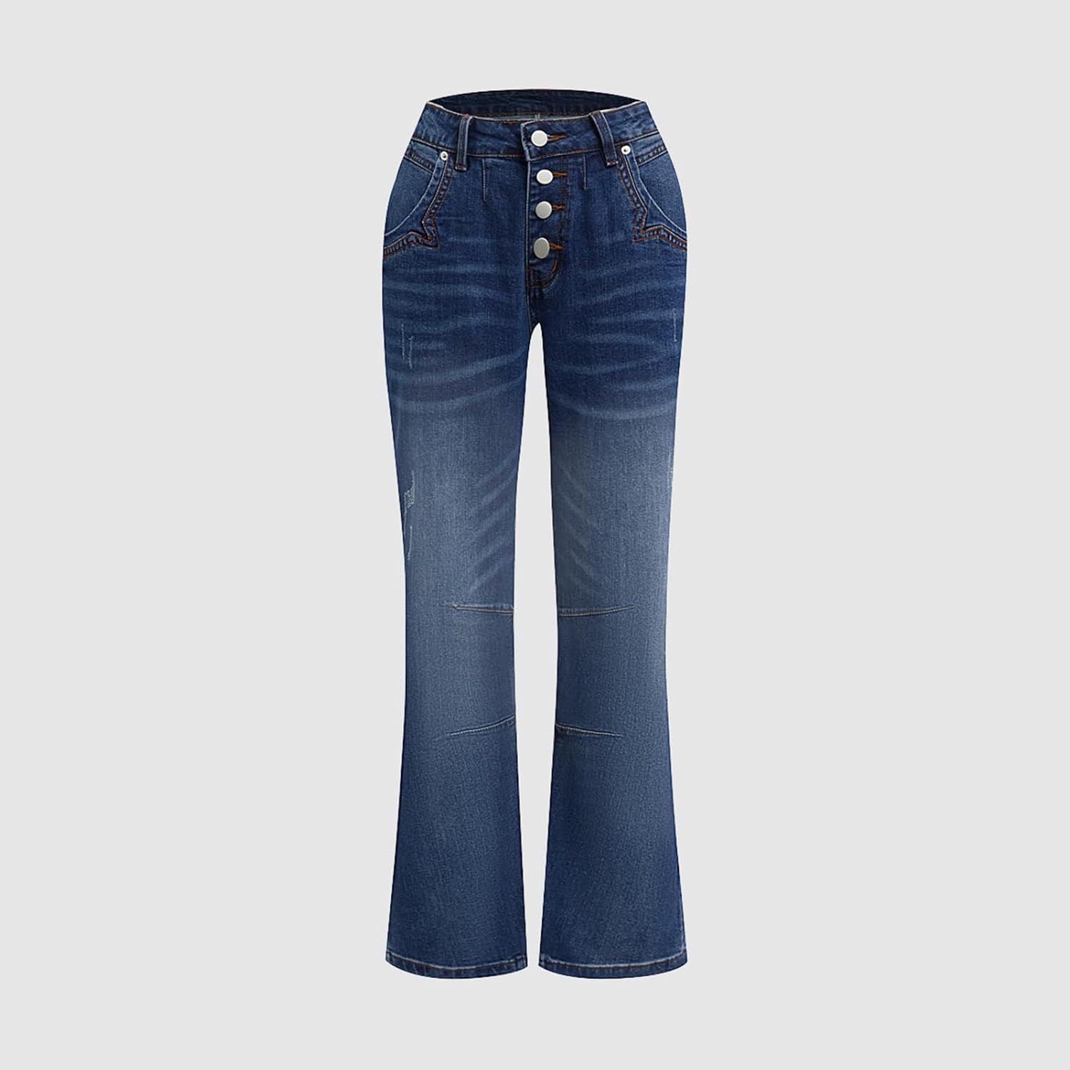 Straight Leg Jeans for Women Mid Rise Stretchy Casual Button Fly Trendy Jeans Wash Denim Pants - Image 5