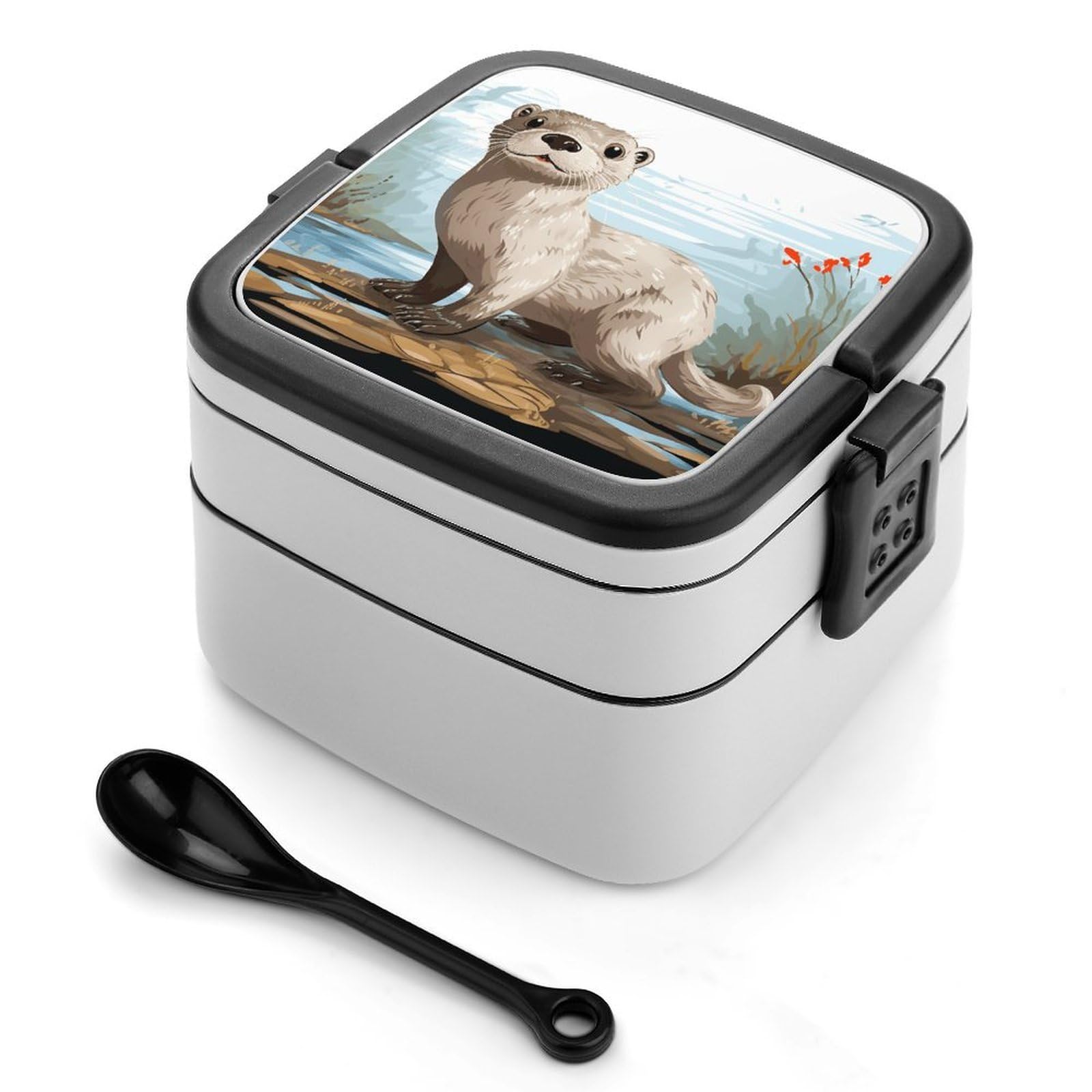 VstaDank Otter Bento Box with Compartments Portable Lunch Containers with Spoon Leak Proof Bento Lunch Box Snap-On Design Double-Layer Insulated Lunch Boxes for Work Camping