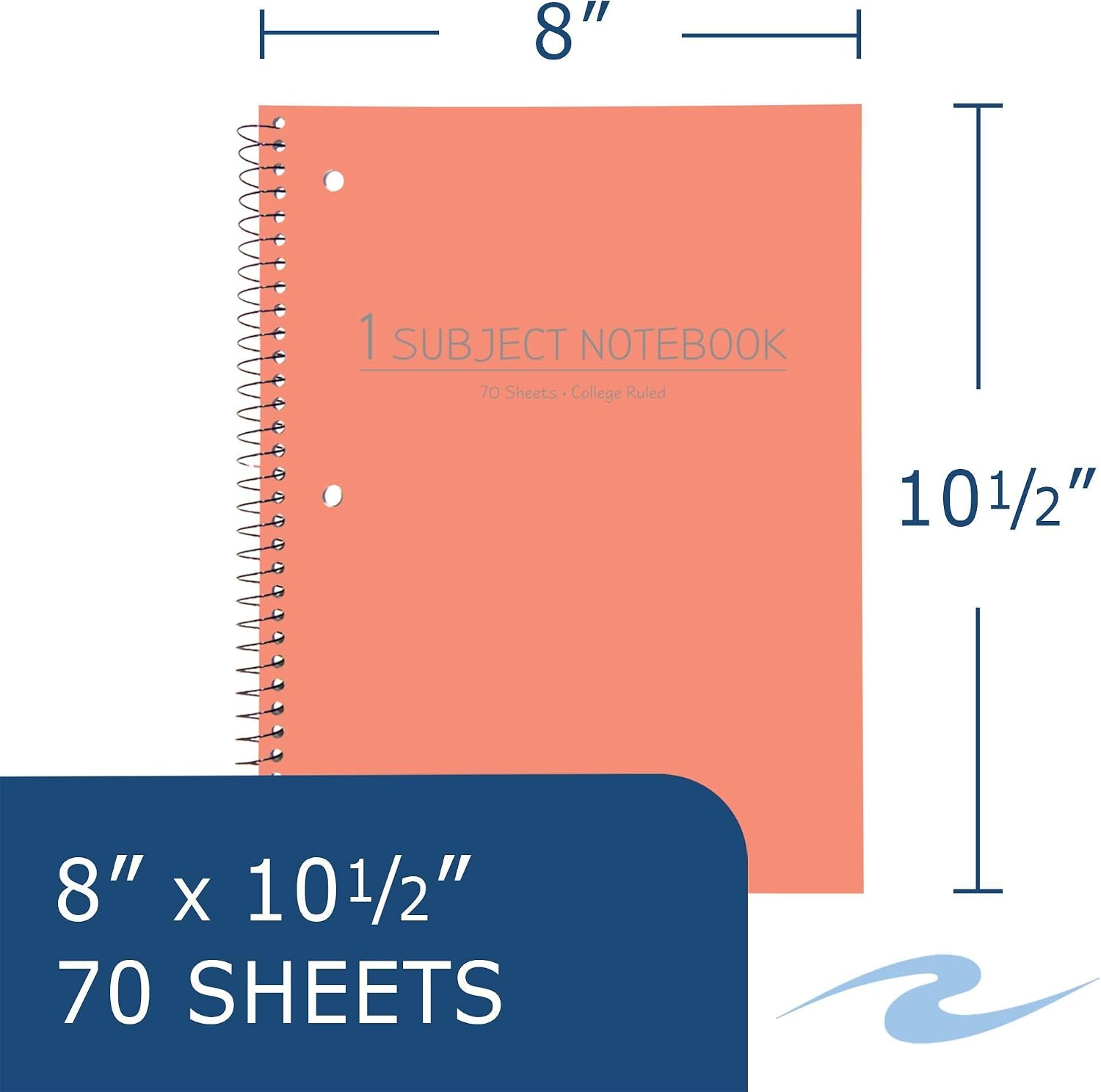 Pallet of 136 cases (3264 Total) One Subject Poly Cover Wirebound Notebooks, 10.5" x 8", One Subject, 70 sheets, College Ruled with Margin, 15# White Paper, Assorted Color Covers