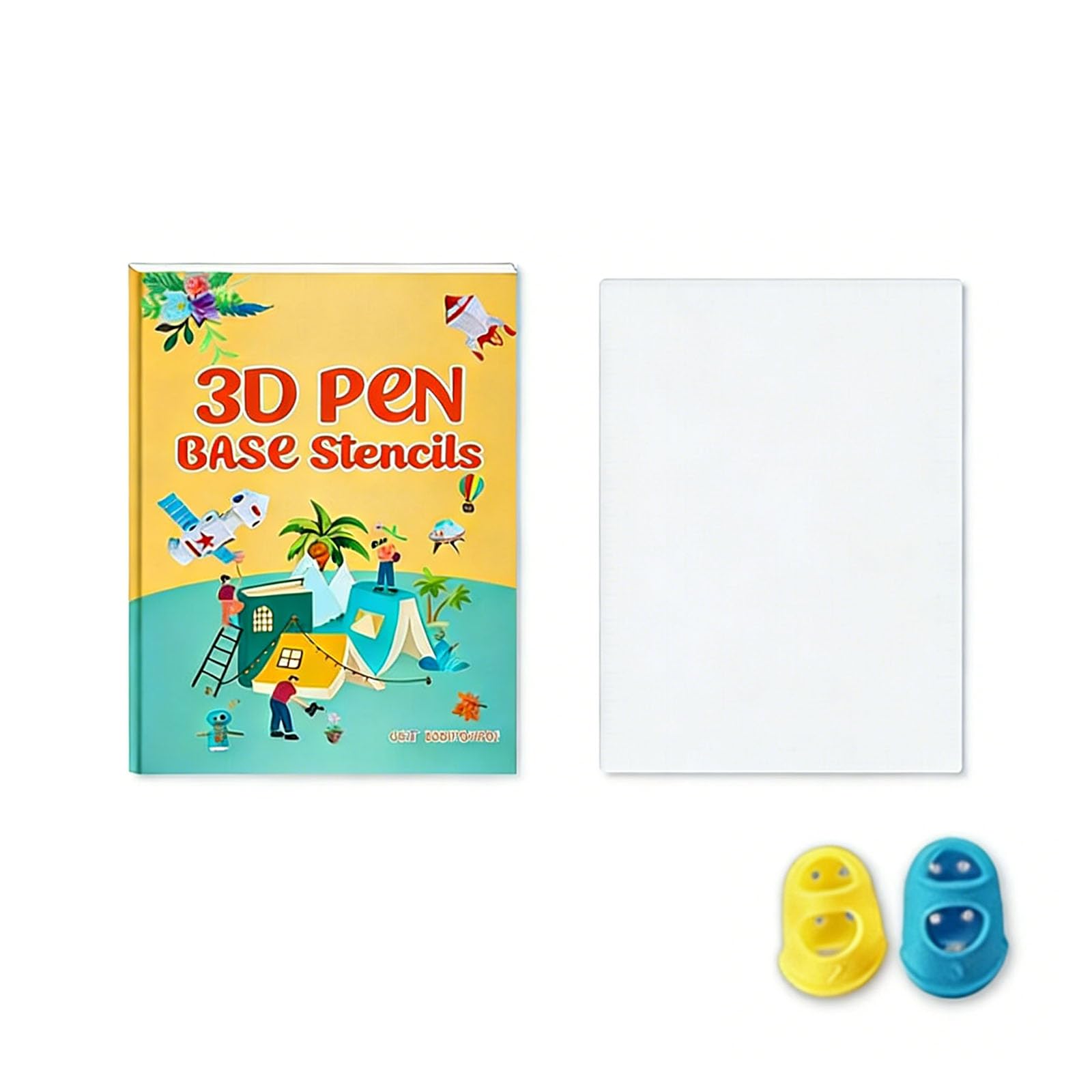 3D Pen Printing Drawing Book,Includes Transparent Drawing Pad & Finger Cots, Reusable Colorful 65 Patterns Thick Paper Template with Transparent Sheet 3D Graffiti Stencils Bookfor Kids