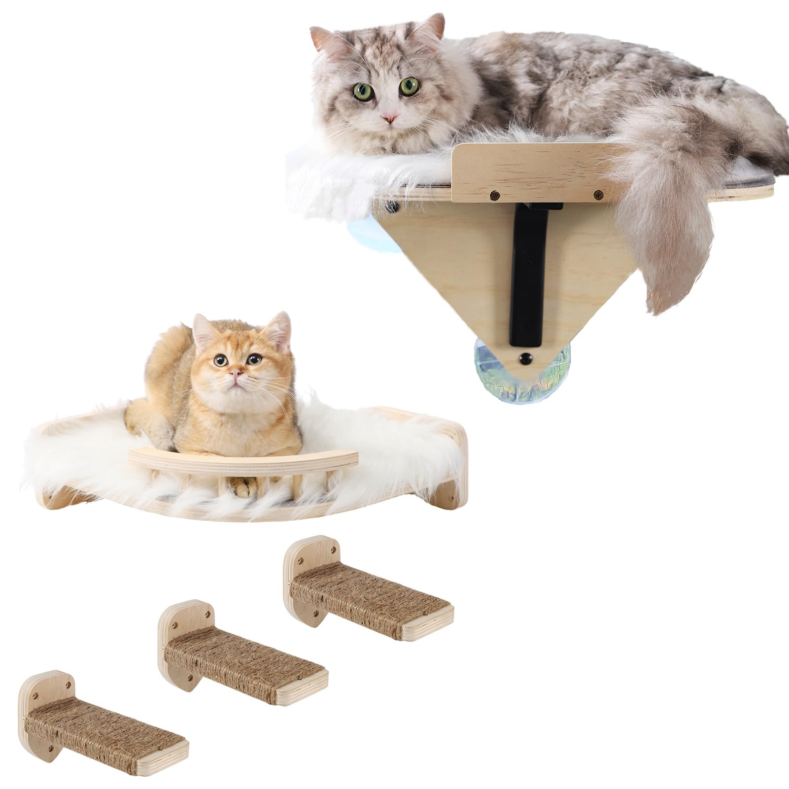 Cat Wall Shelves + Cat Window Perch,Cat Shelves and Perches for Wall with 3 Steps,Cordless Cat Window Hammock Wooden Cat Bed for Window