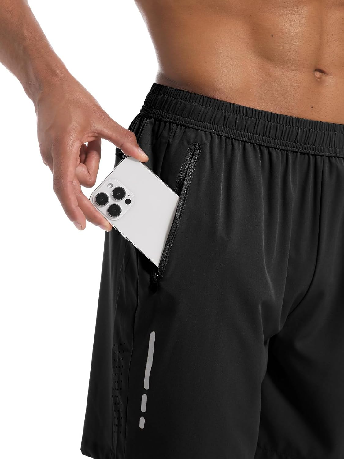 Men's Athletic Gym Shorts with 3 Zipper Pockets 7" Lightweight Quick Dry Workout Running Shorts - Image 3